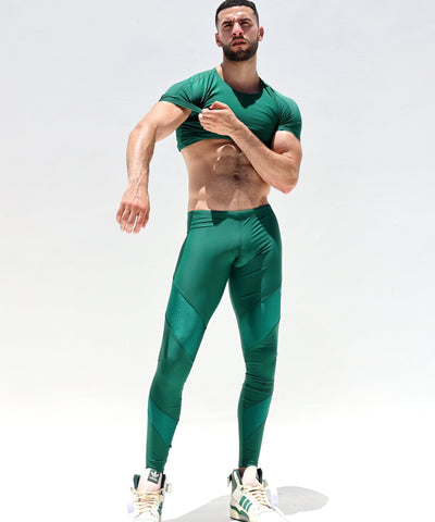 RUFSKIN® LEWIS KELLY GREEN Shiny Stretch-Nylon Sport Leggings / Tights