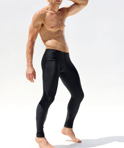 Men's Black Thin Shiny Spandex Tights Compression Pants Medium M